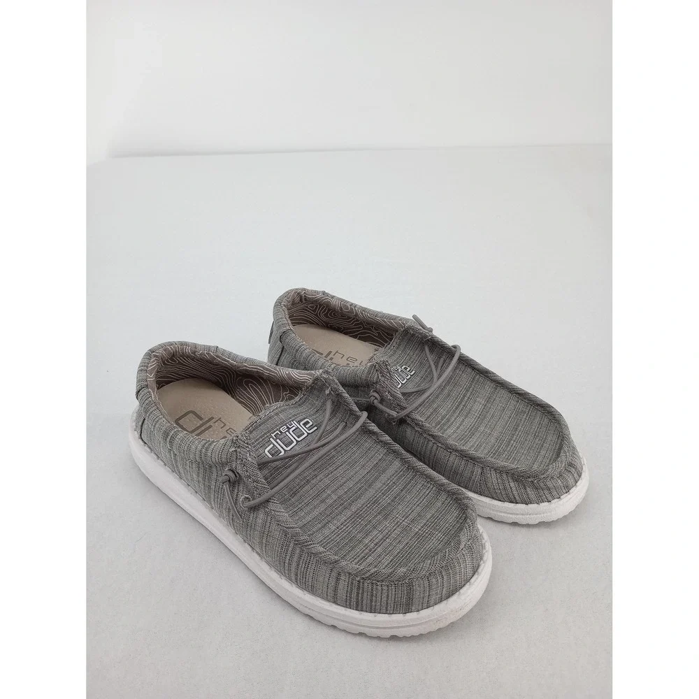 Hey Dude Wally Youth Shoes Size Y3 Grey Linen Stone Loafers